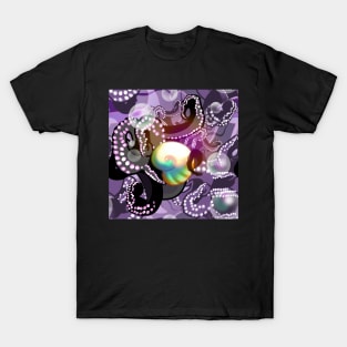 Purple and black octopus tentacles iridescent seashell rainbow bubble shimmer T-Shirt